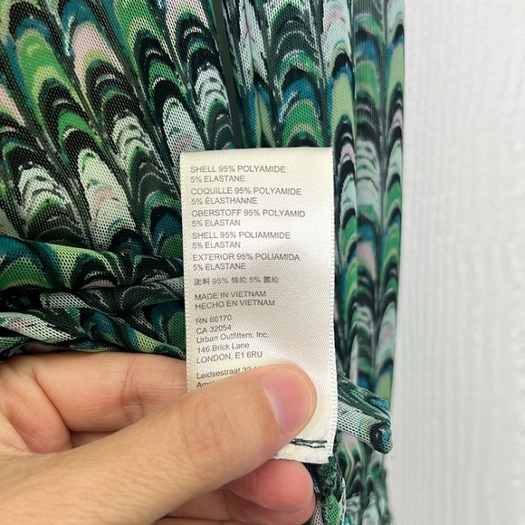 Free People - Green Fish Scale Button Down Ling Sleeve Sheer Blouse Size Small - Picture 8 of 11